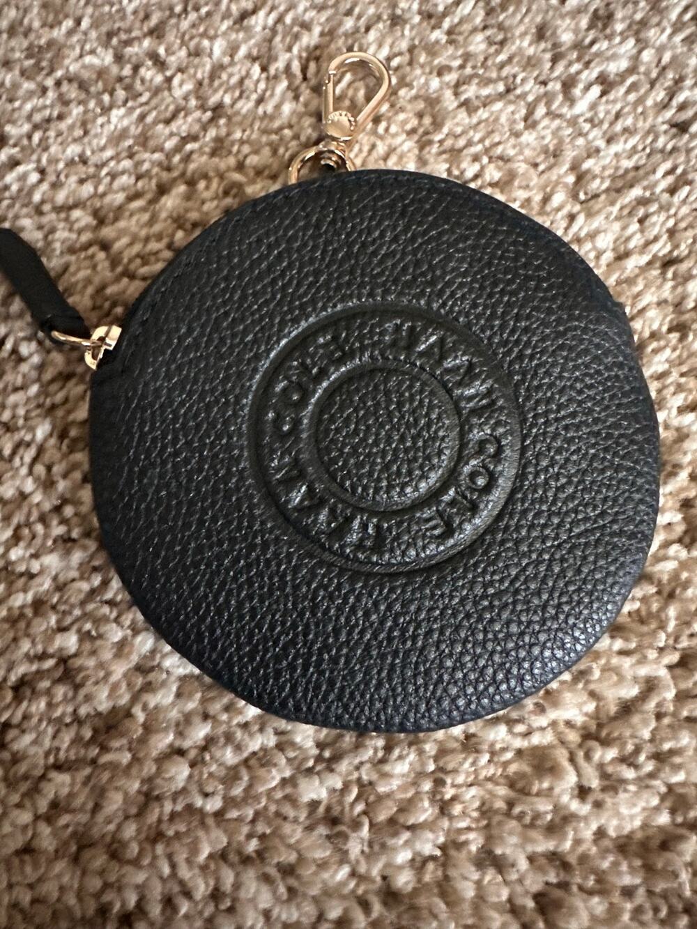 Cole Haan Black Pebble Leather Circular Coin Pouch Keychain ~ New!